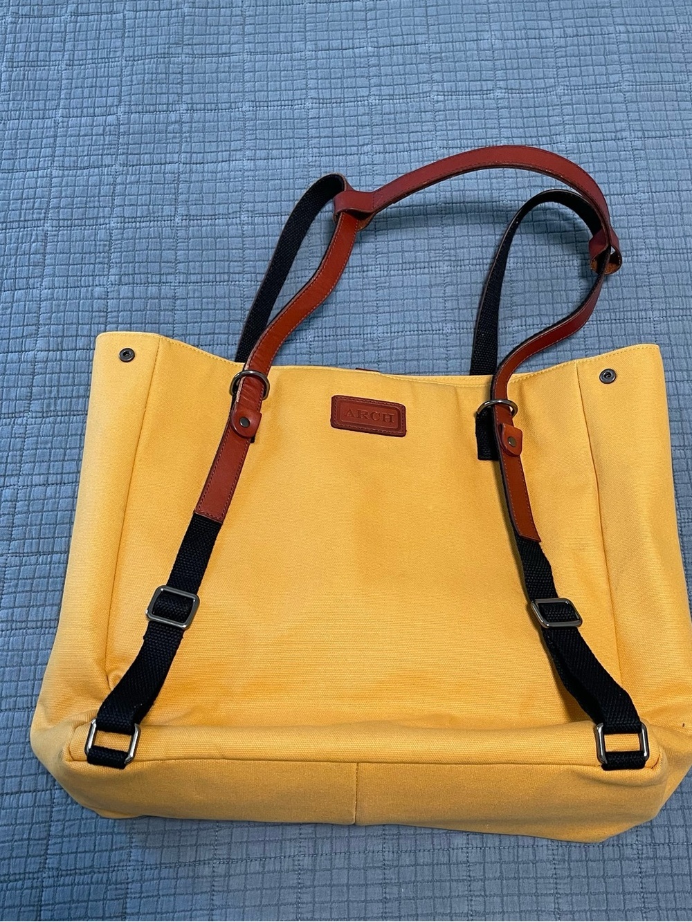 ARCH Yellow Canvas Tote Diaper Bag with Brown Leather Straps